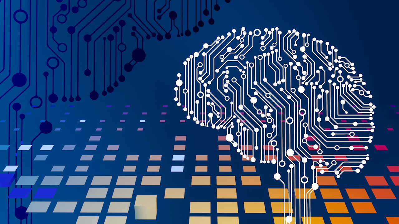 Circuit board with brain pattern, representing AI cognition